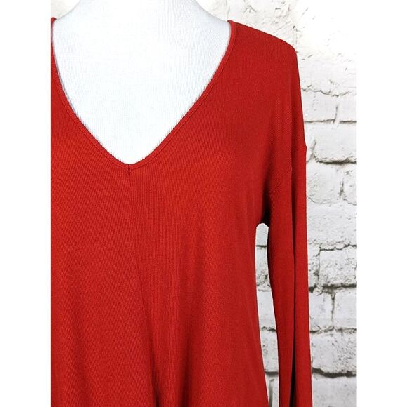 BORDEAUX Knot-Front Ribbed Knit V-Neck Tee Soft Stretchy Versatile Casual Small - Picture 3 of 7